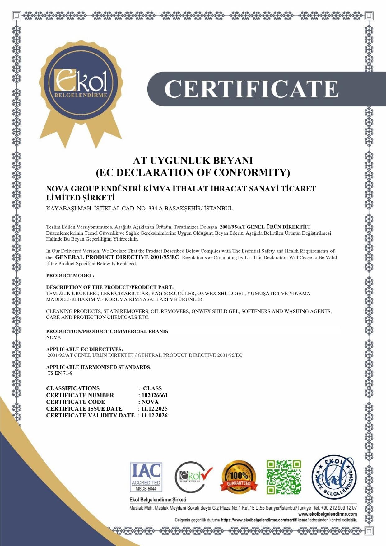 2001/95/EC certificate