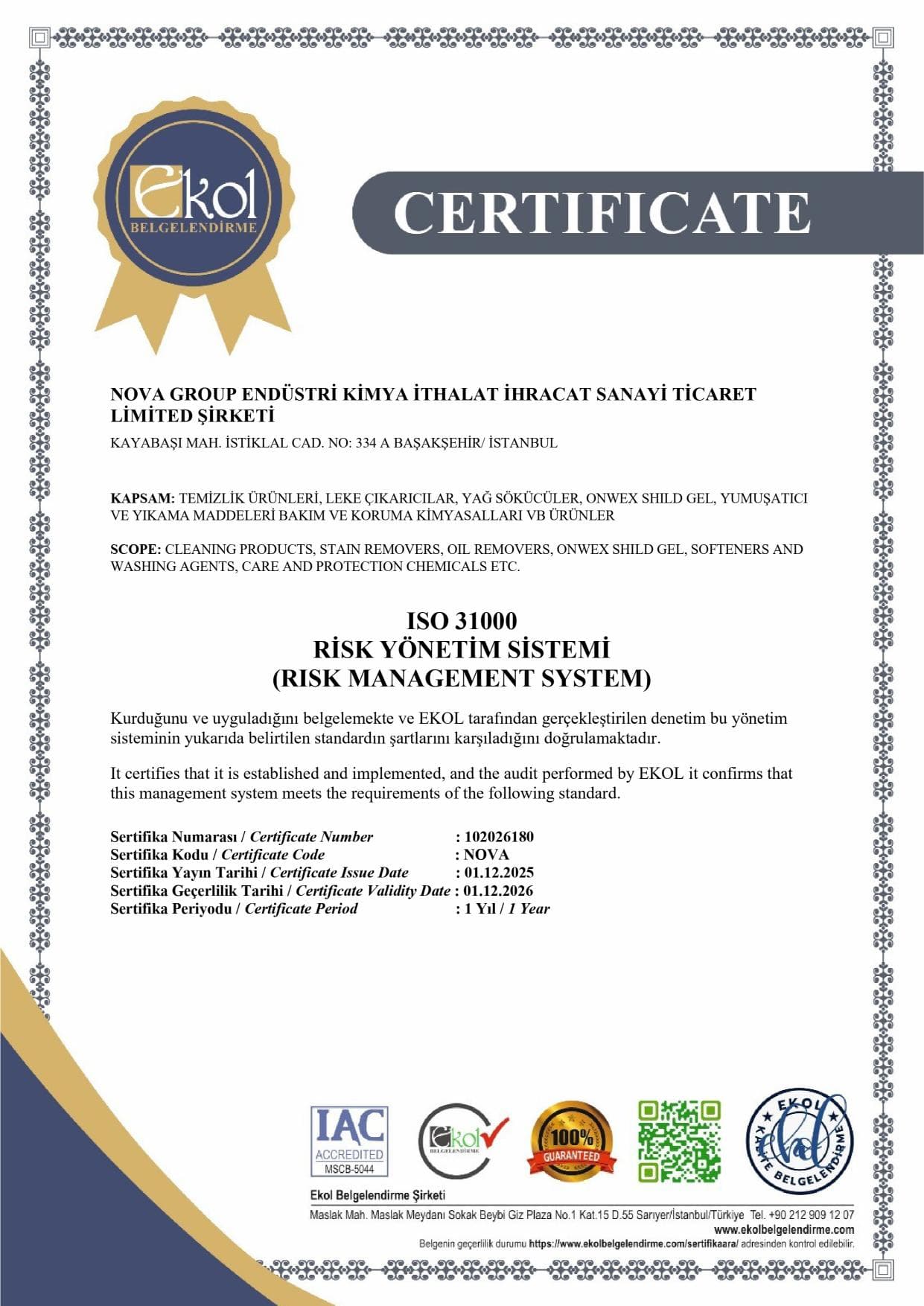 ISO 31000 certificate
